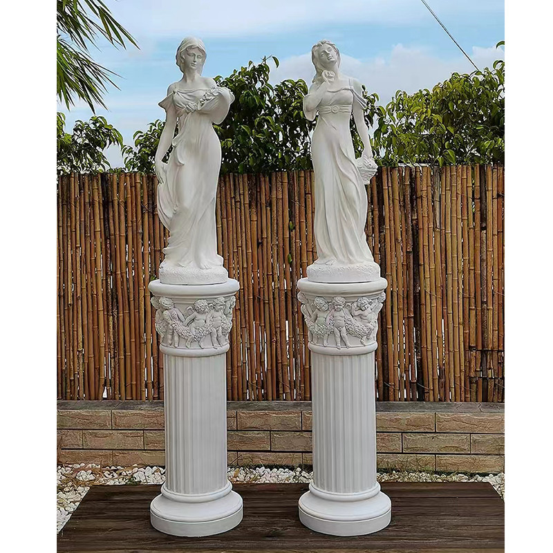 Marble Stone Sculpture Life-size屋外の庭の装飾の女性
