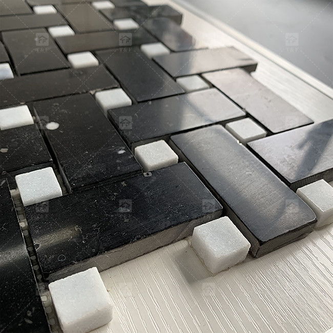 平方 黒と白の大理石 モザイクタイル 8mm 壁飾り