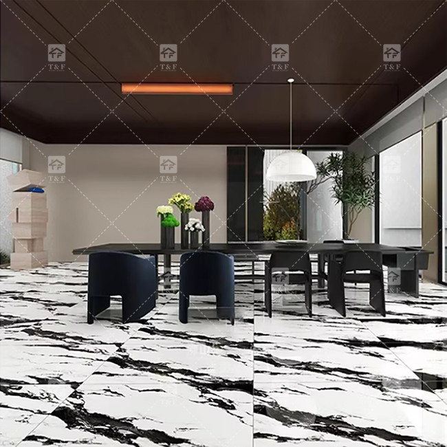 パンダ ホワイトマーブル ポーセランタイル 600x1200mm リビングルームの壁飾り ショッピングモールのための豪華石