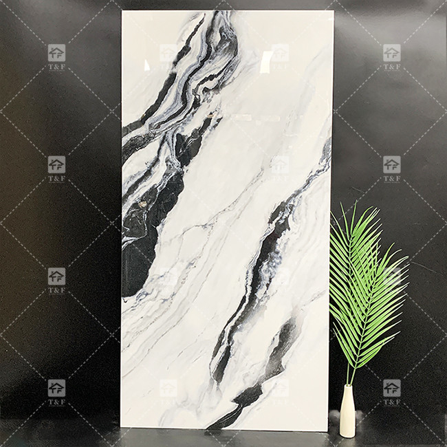 パンダ ホワイトマーブル ポーセランタイル 600x1200mm リビングルームの壁飾り ショッピングモールのための豪華石