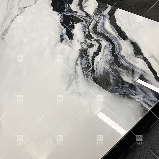 パンダ ホワイトマーブル ポーセランタイル 600x1200mm リビングルームの壁飾り ショッピングモールのための豪華石